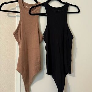 Abercrombie & Fitch Women's Black and Tan Bodysuit Tops